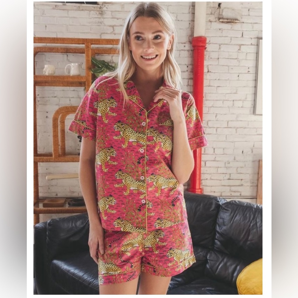 Anthropologie X PRINTFRESH PINK BAGHEERA SHORTS PJ SET